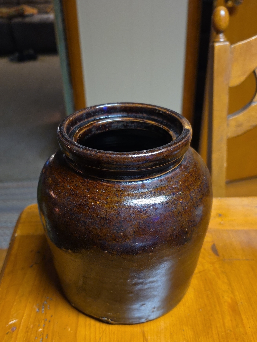 Brown Glazed Stoneware Crock - Home Art Accent